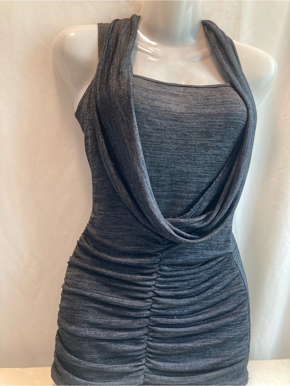 Limite Grey Ruched Cowl Neck Bodycon Dress Small